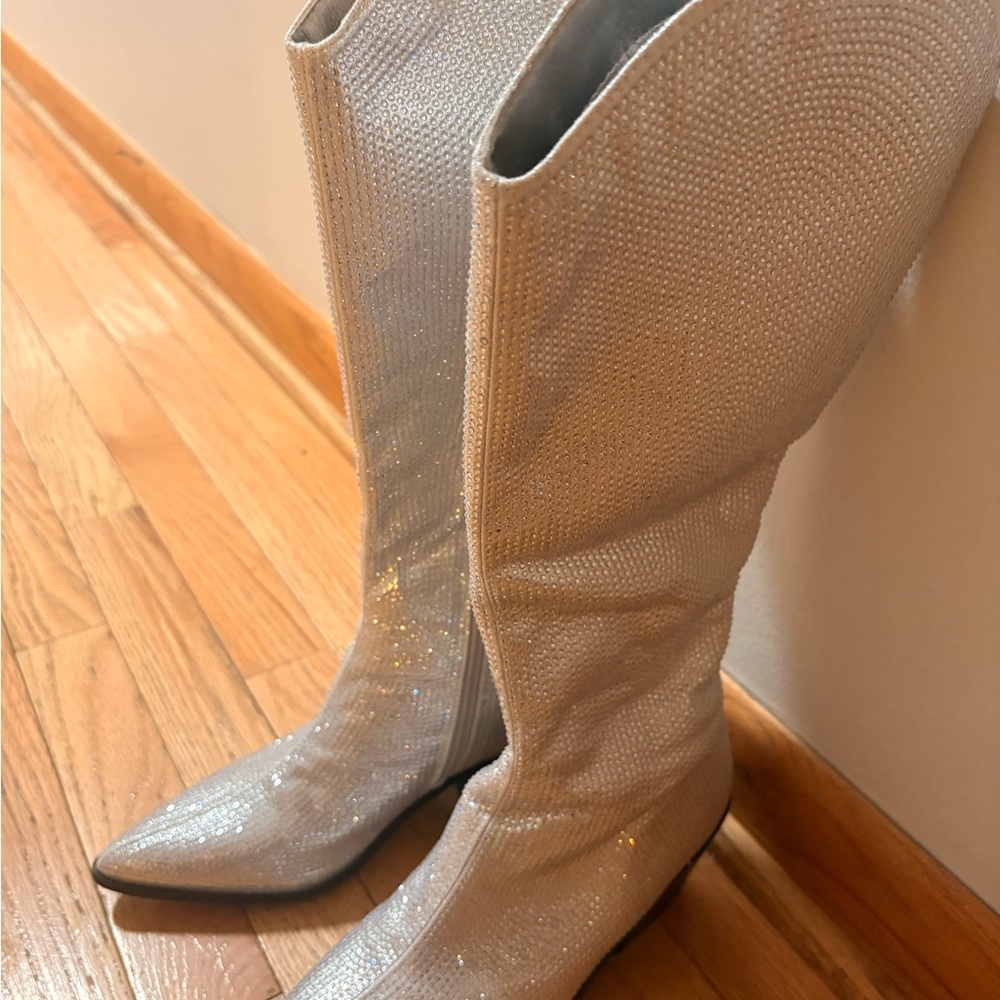 Rhinestone Silver Heeled Boots - Picture 2 of 5